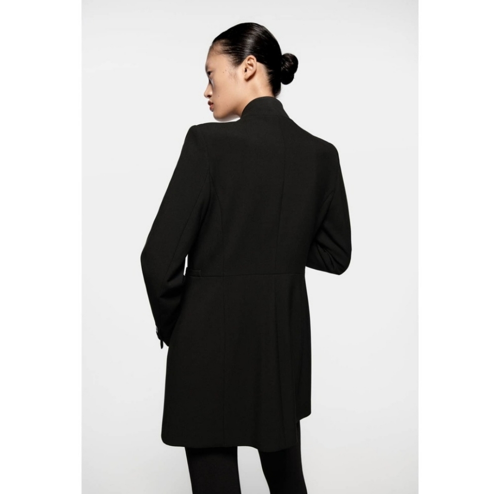 NWT ZARA WOMEN INVERTED LAPEL FROCK COAT LONG BLAZER BLACK Size S - Picture 11 of 16